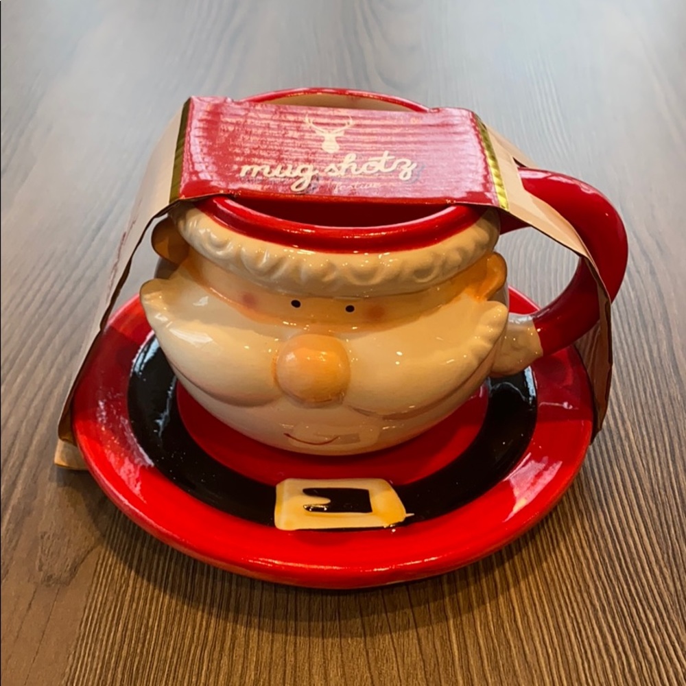 Rare Santa Cup and Saucer by Mug Shotz New Ceramic Christmas Holiday Kitchen